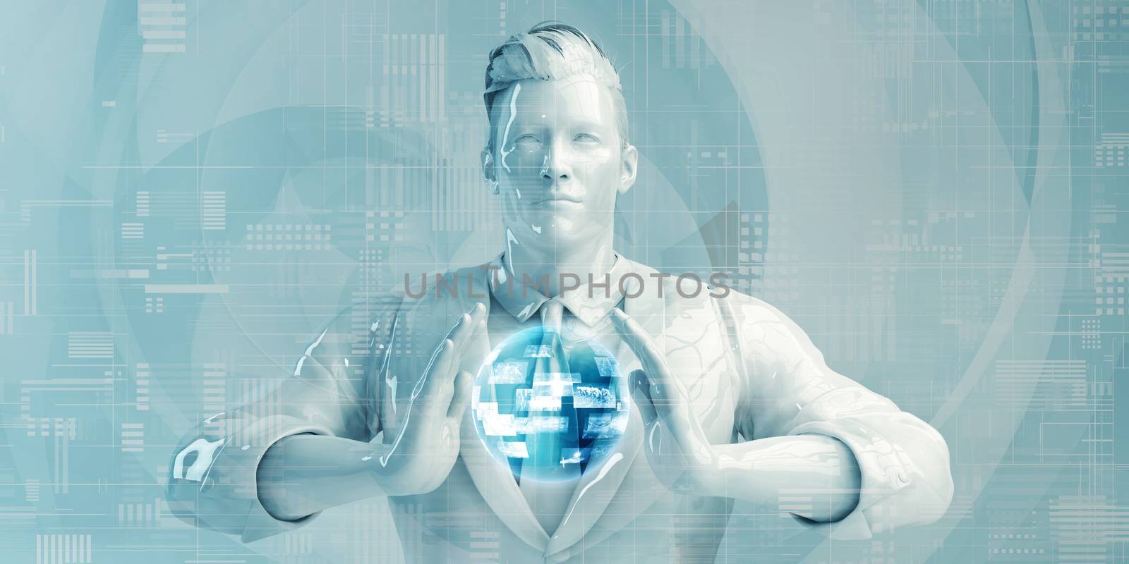 Business Man Using Digital Solutions Technology Concept Art