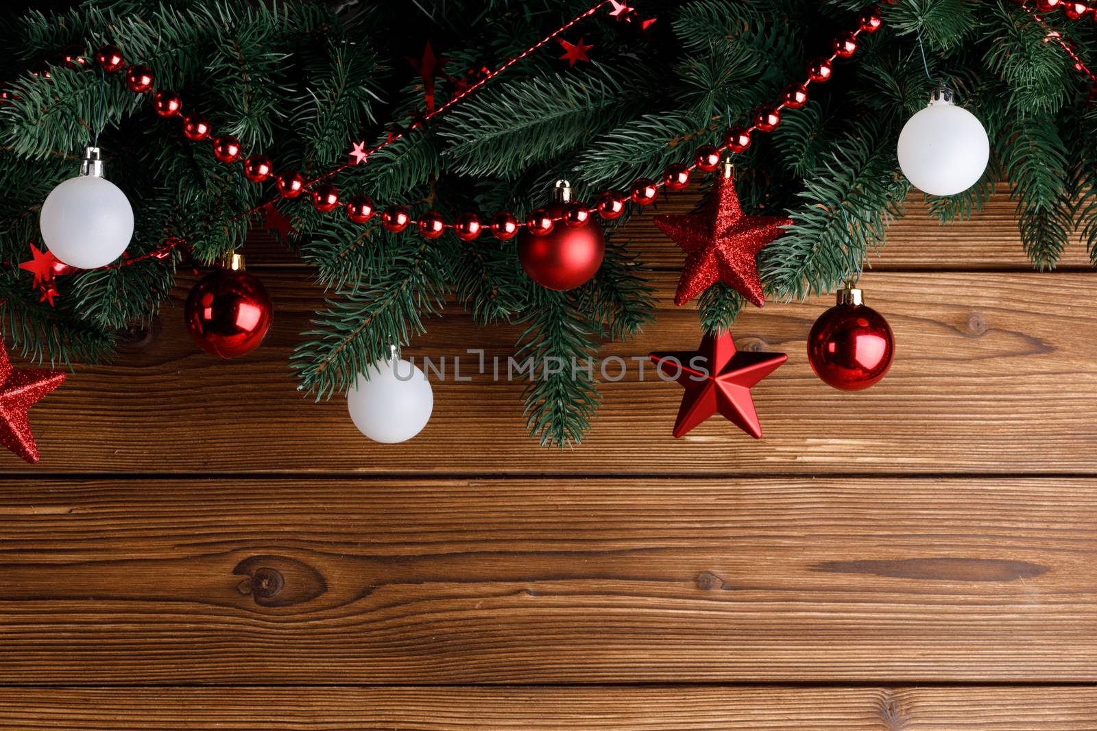 Christmas decoration over wooden background with copy space for text