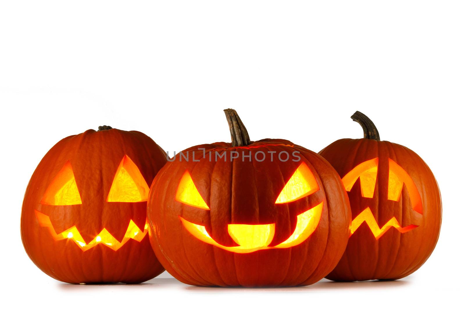 Three Halloween Pumpkins isolated on white background