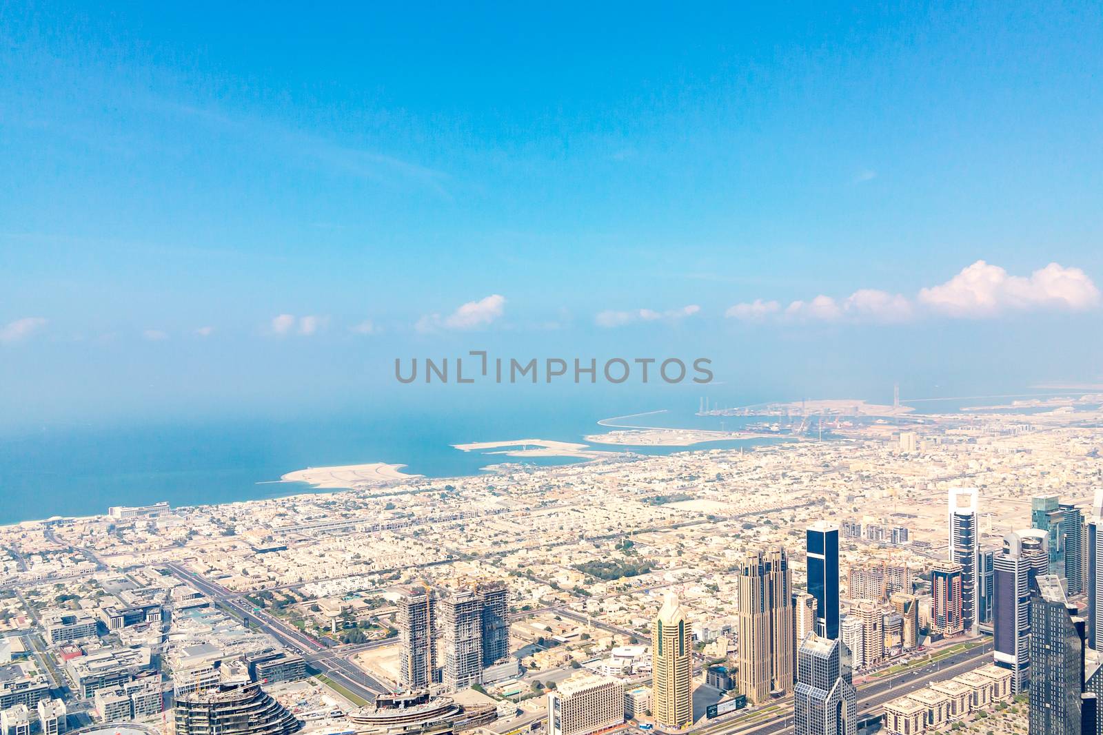 Fantastic view of Dubai from the tallest building in the world - Burj Khalifa Towers.