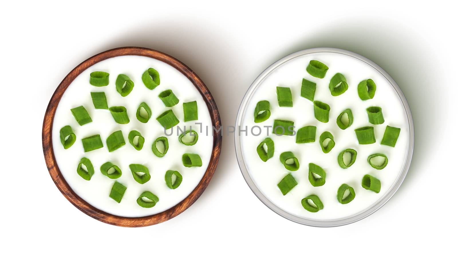 Sour cream and onion isolated on white background with clipping path. Top view