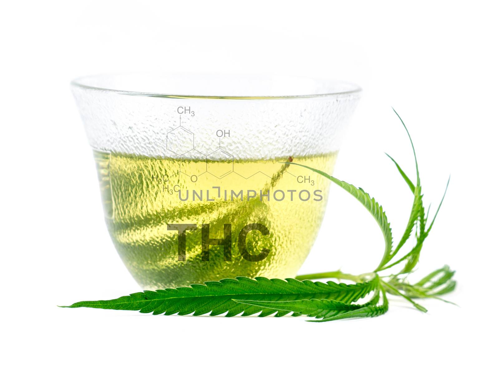 marijuana herbal tea with cbd and thc symbol by anankkml