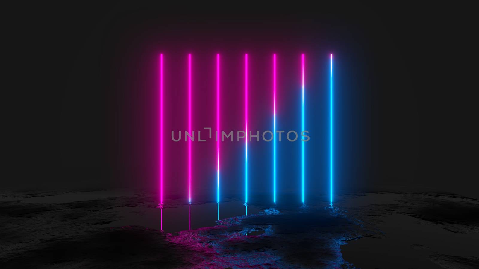 Glowing vertical neon lines, abstract background, 3D illustration
