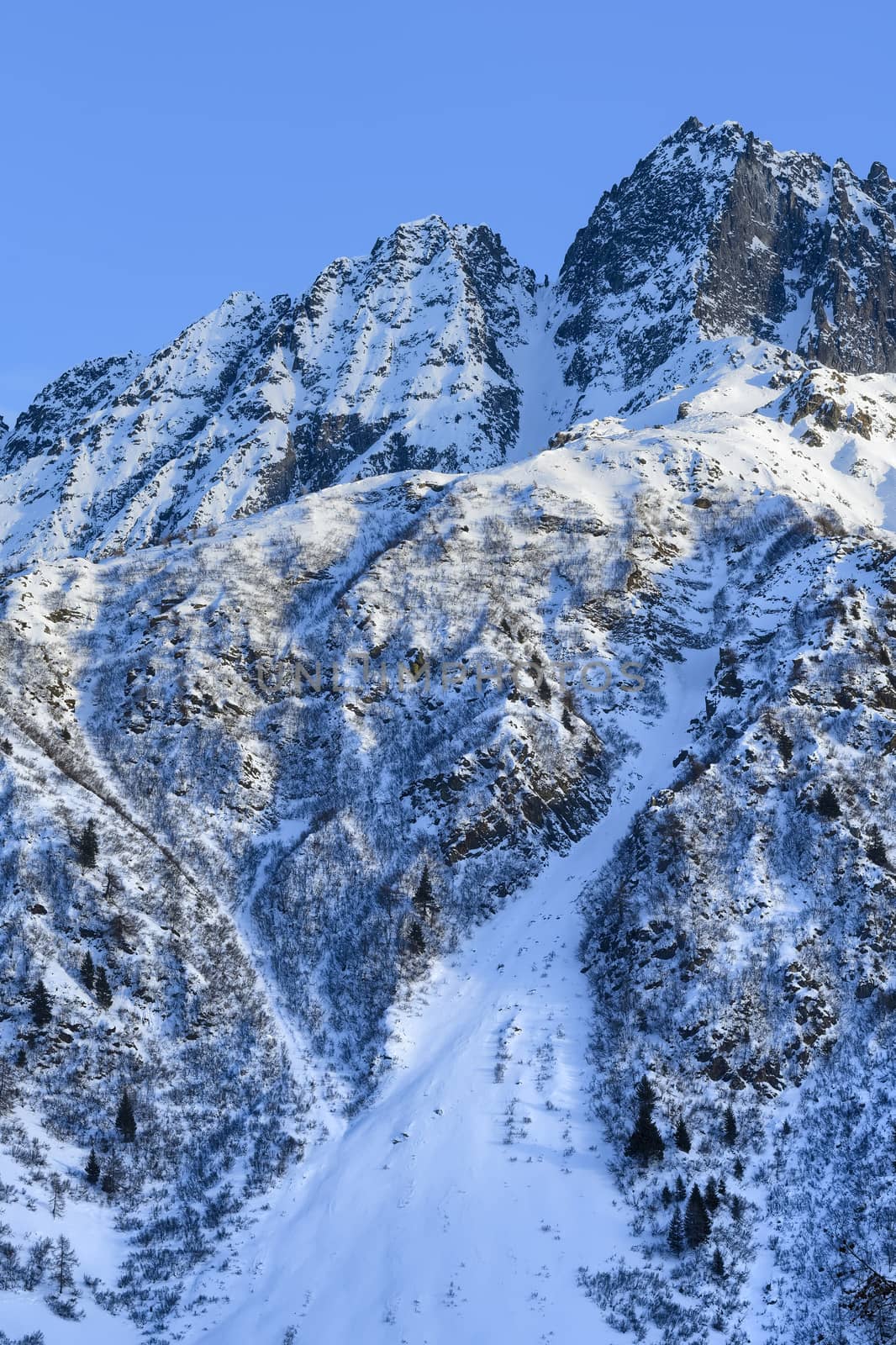 The beautiful snow covered mountains around Passo Tonale in winter, Italy.