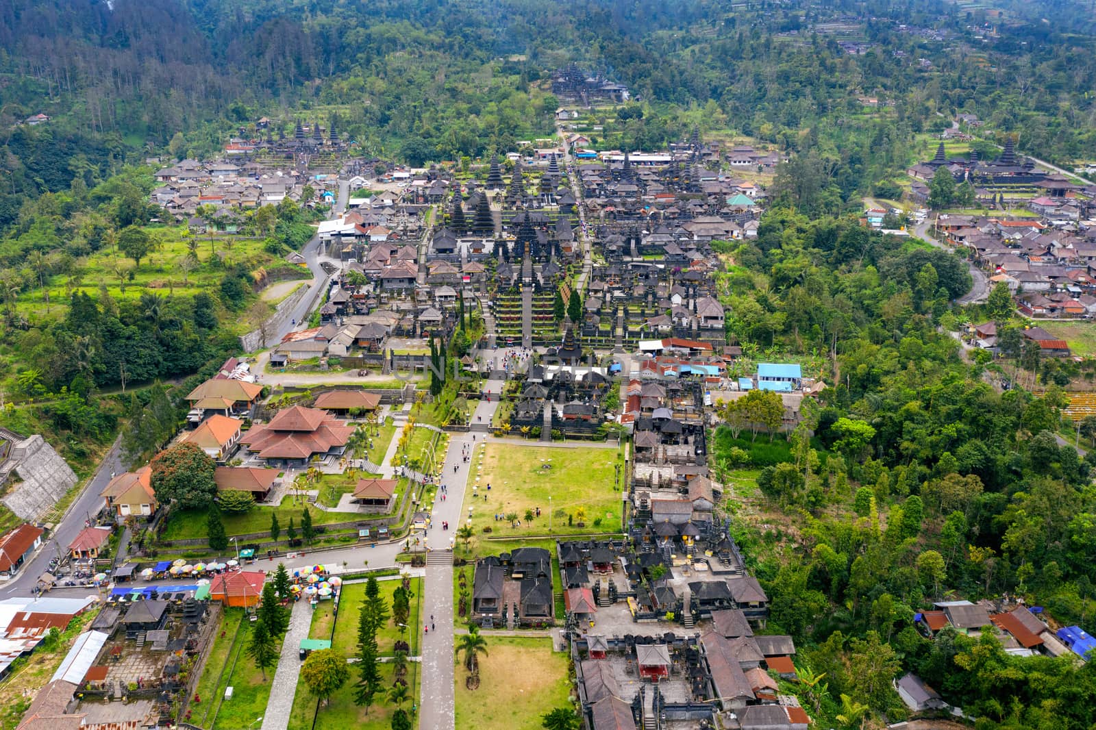 Aerial view of Besakih temple in Bali, Indonesia.