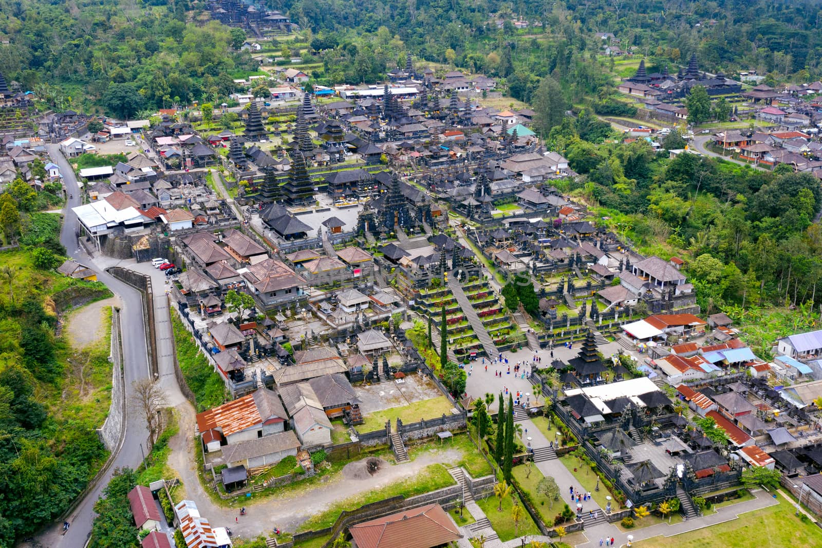 Aerial view of Besakih temple in Bali, Indonesia.