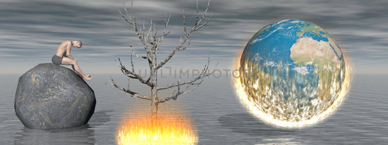 planet earth blue on fire - 3d rendering