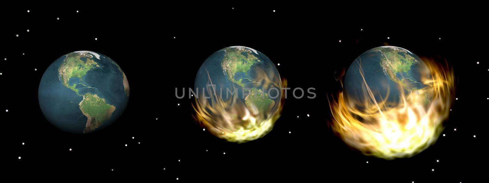 planet earth blue on fire - 3d rendering