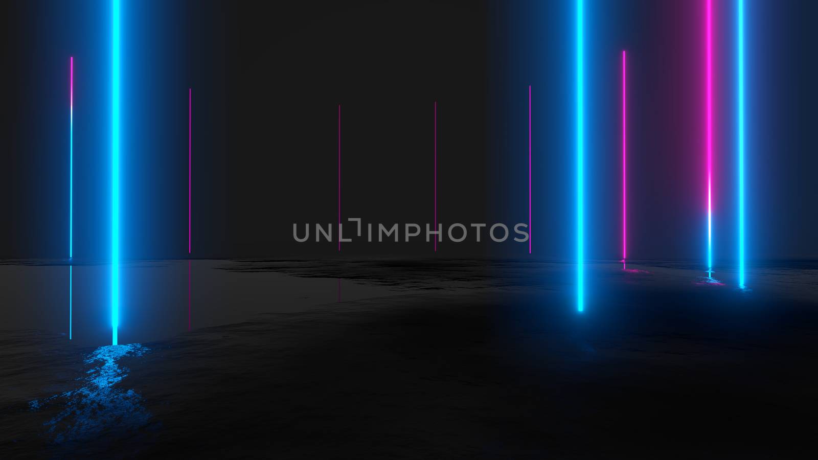 Glowing vertical neon lines, abstract background, 3D illustration