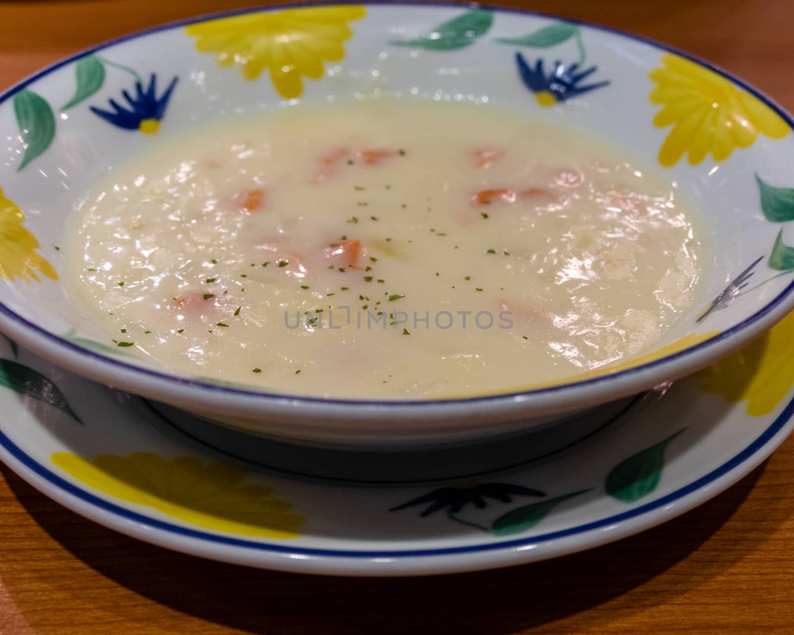 Creamy clam chowder soup in a bowl