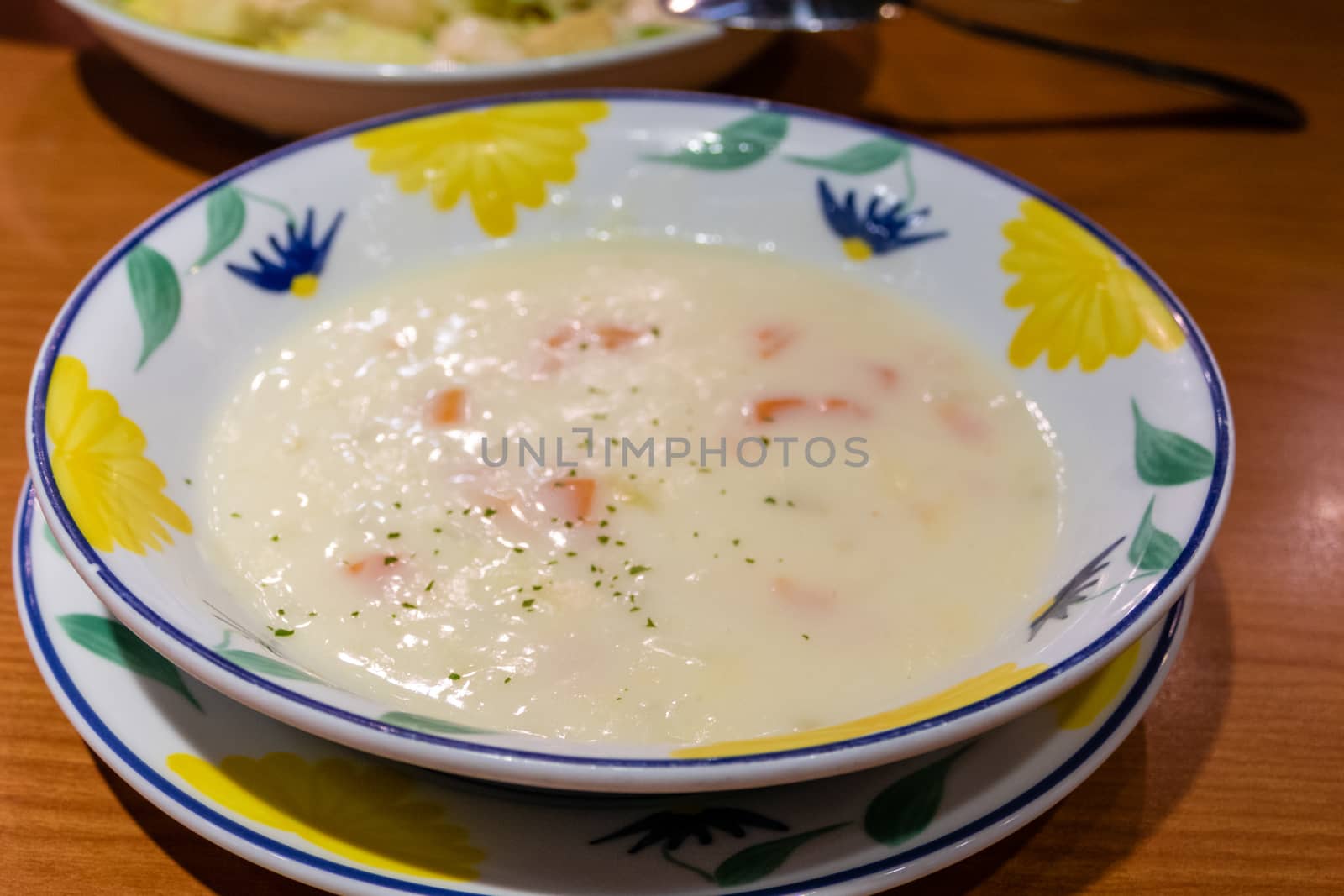 Creamy clam chowder soup in a bowl