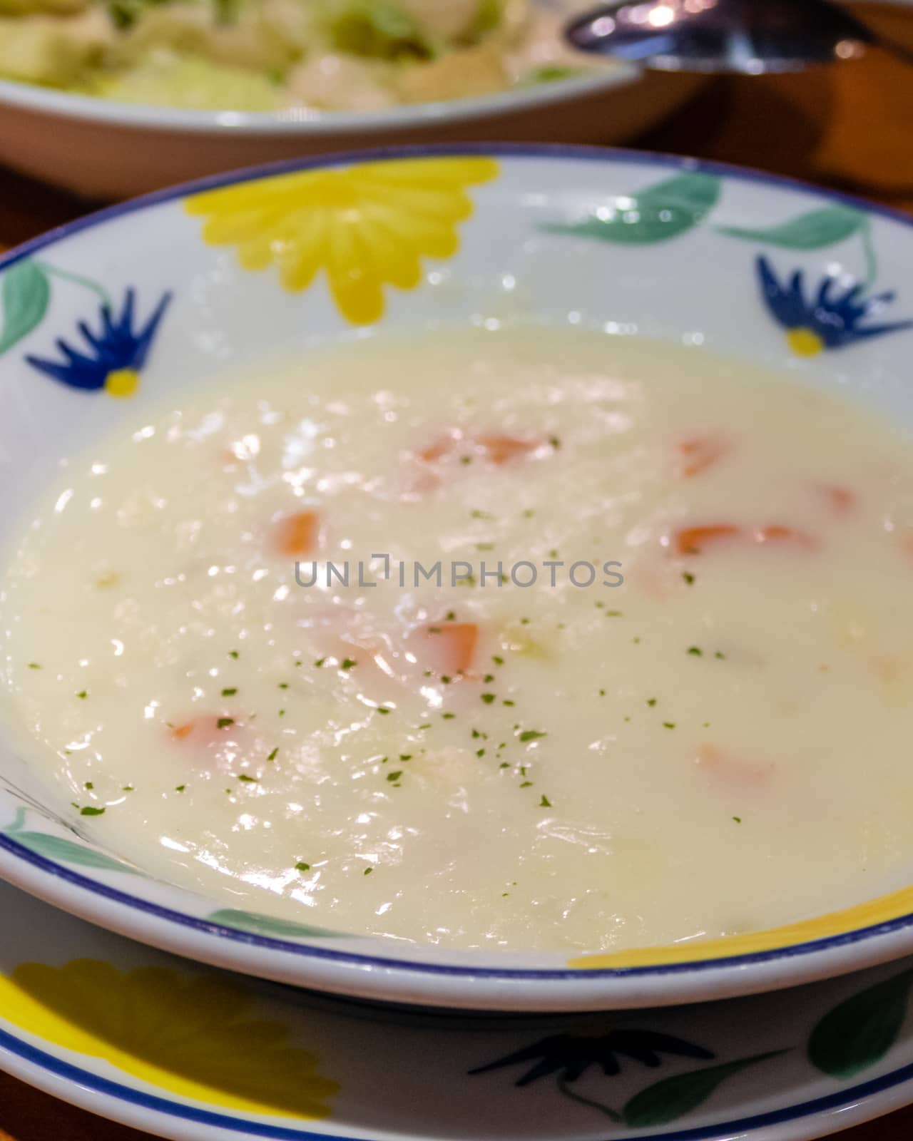 Creamy clam chowder soup in a bowl