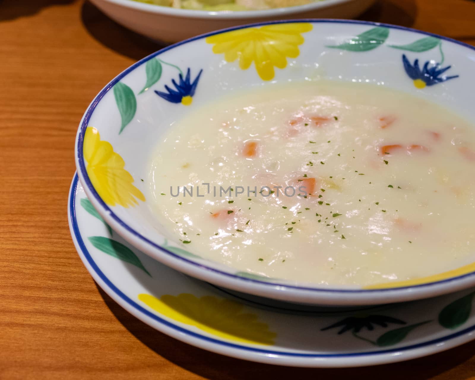 Creamy clam chowder soup in a bowl