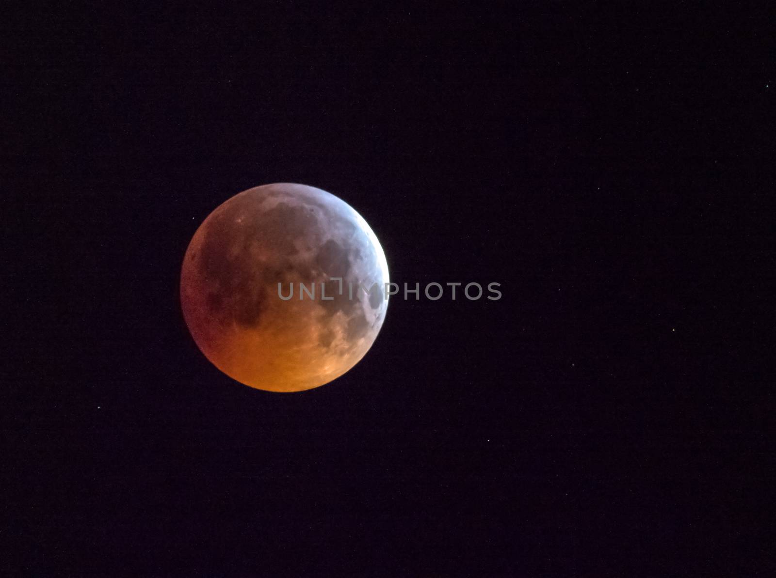 Total lunar eclipse of Super Blood Wolf Full Moon on 21 January 2019, shot in Sussex, England in the Northern Hemisphere.