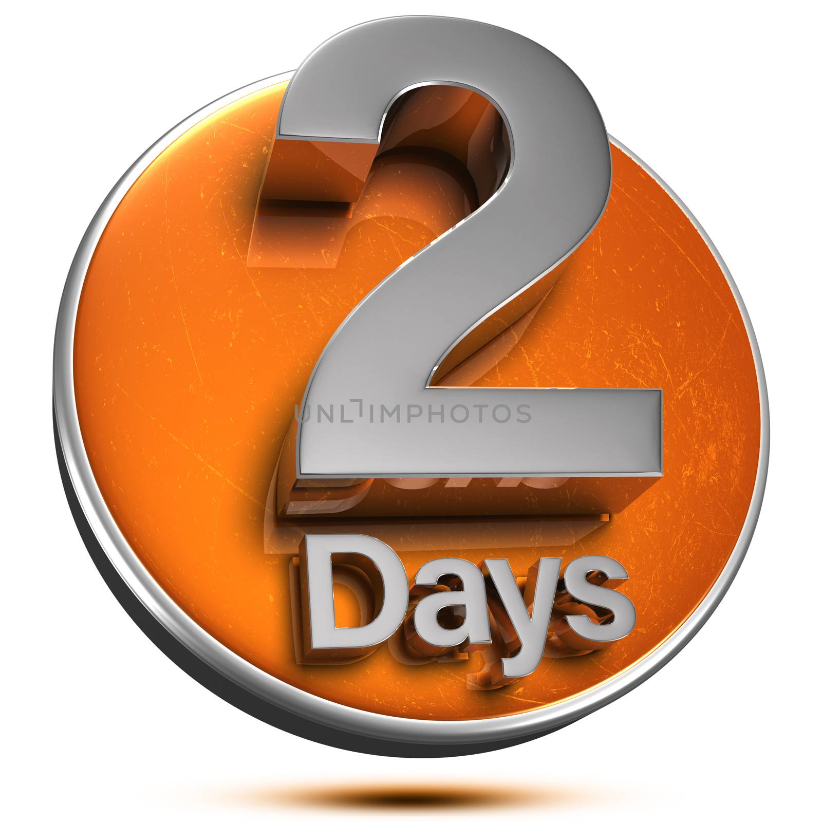 2 Days 3d rendering on the orange circle behind the white background .(with Clipping Path).