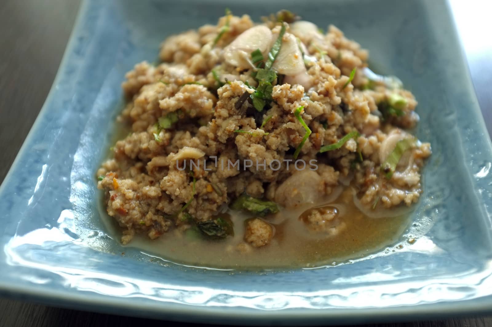 Thai food , Spicy minced fish salad