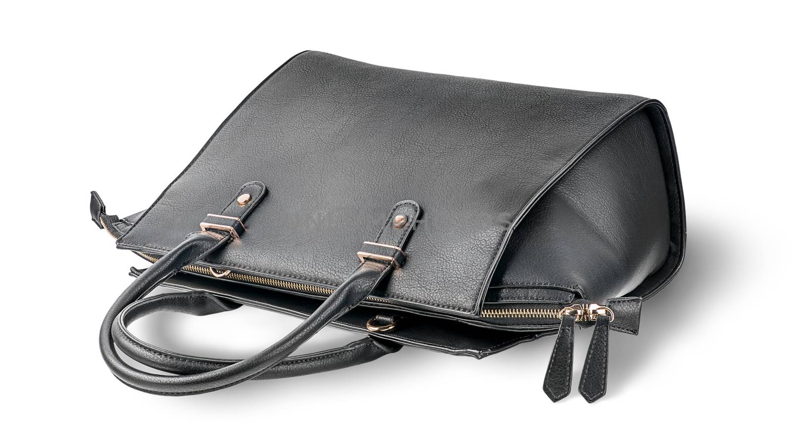 Ladies black leather bag lying by Cipariss