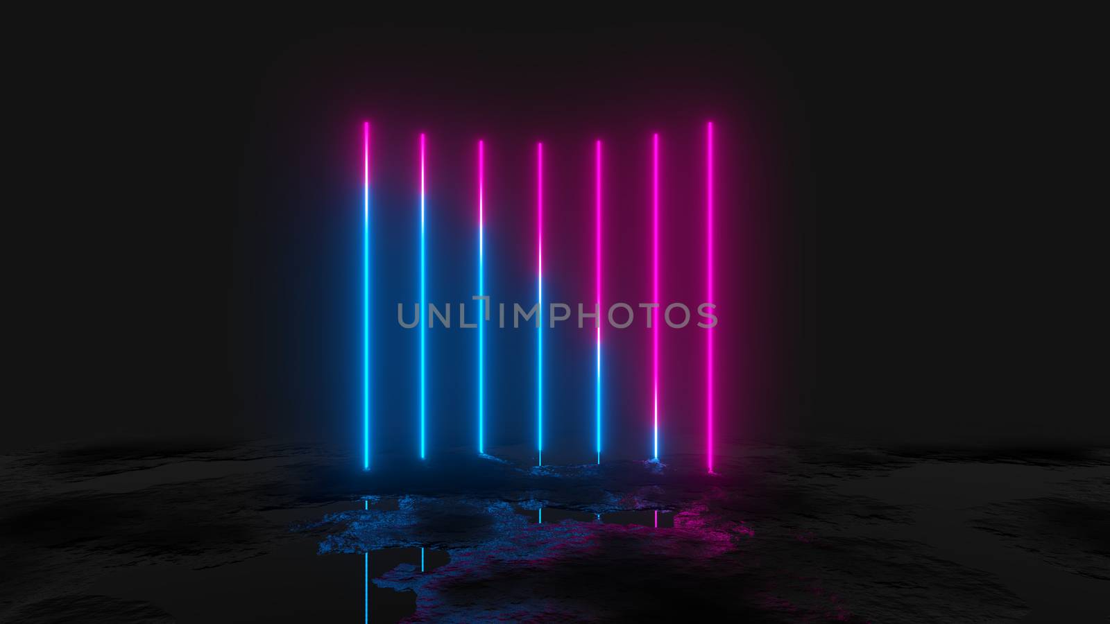 Glowing vertical neon lines, abstract background, 3D illustration