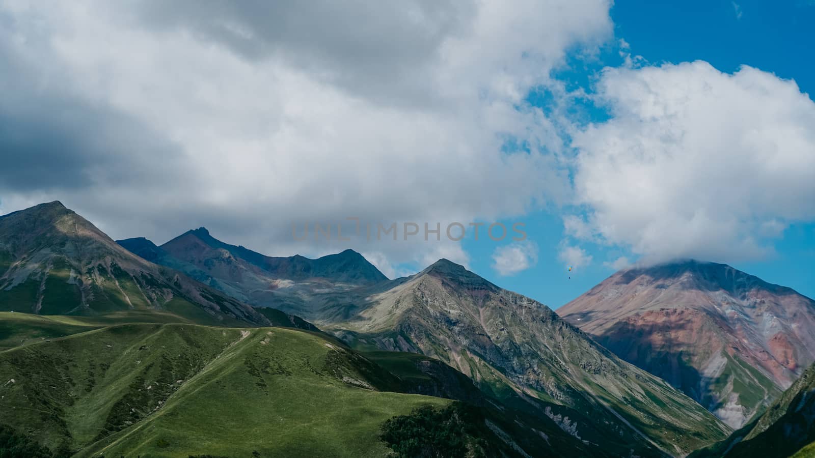 View of Kazbegi, Georgia. Beautiful natural mountain background by natali_brill