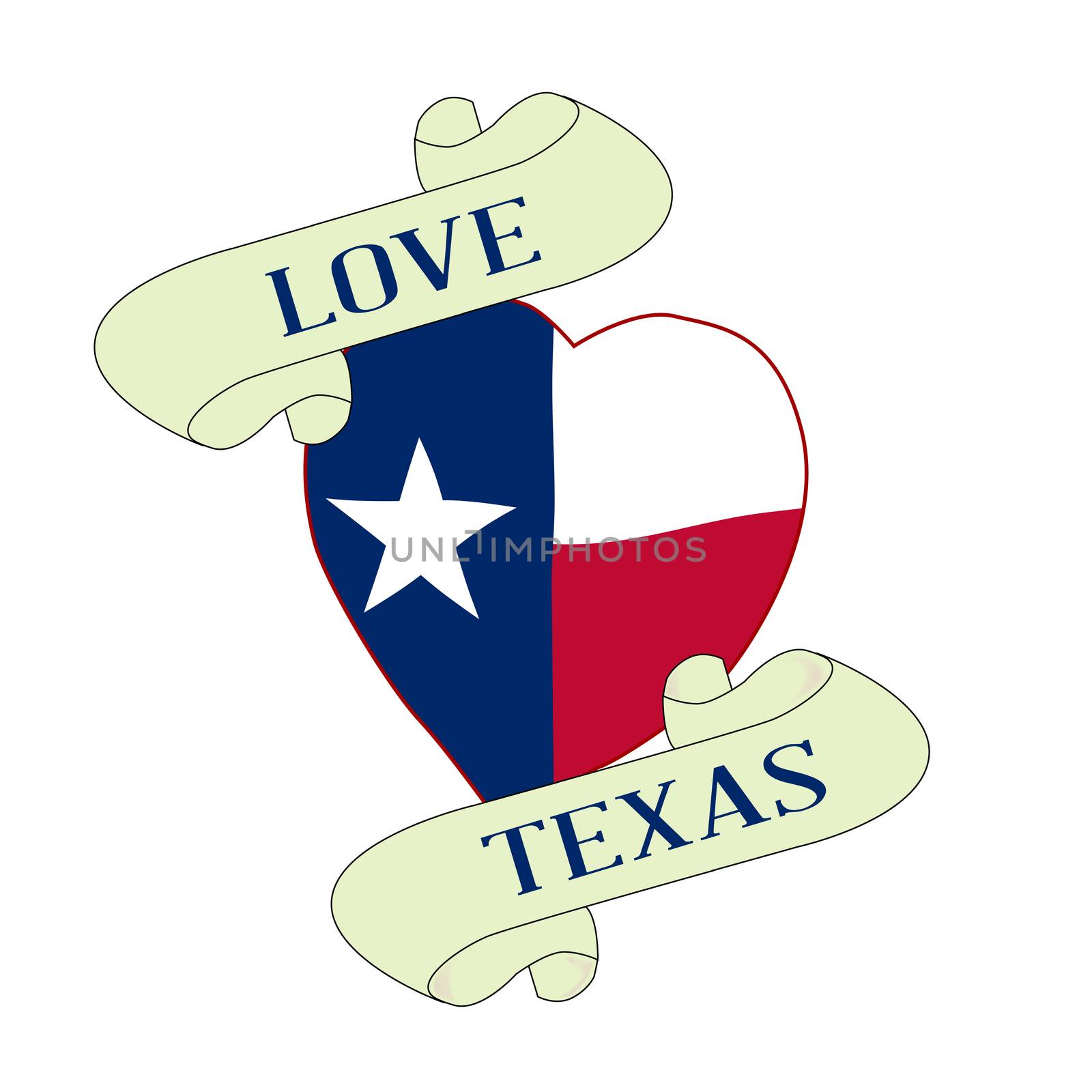 A tattoo style logo with Texan flag heart and scroll