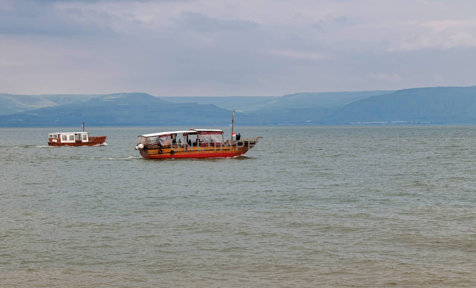 Boat on the Sea of Galilee near Tiberias, Israel, the boat is used for tourists mainly