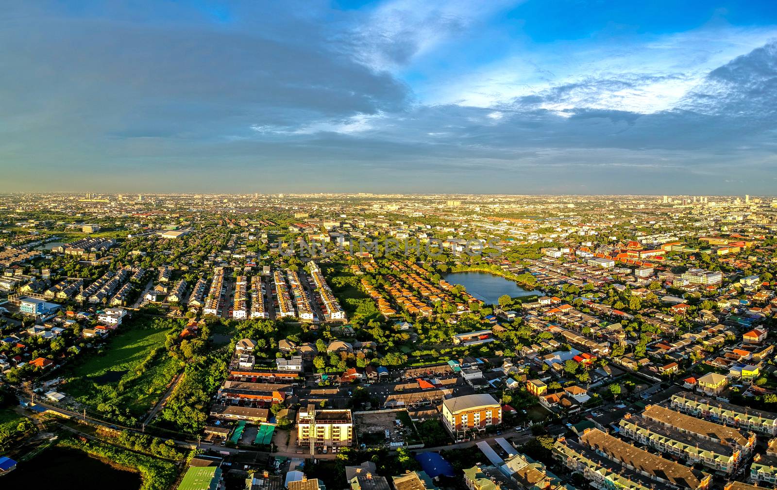 Panorama view of bangkok city Thailand in Aerial view at evening light, Bangkok is the capital and most populous city of Thailand.