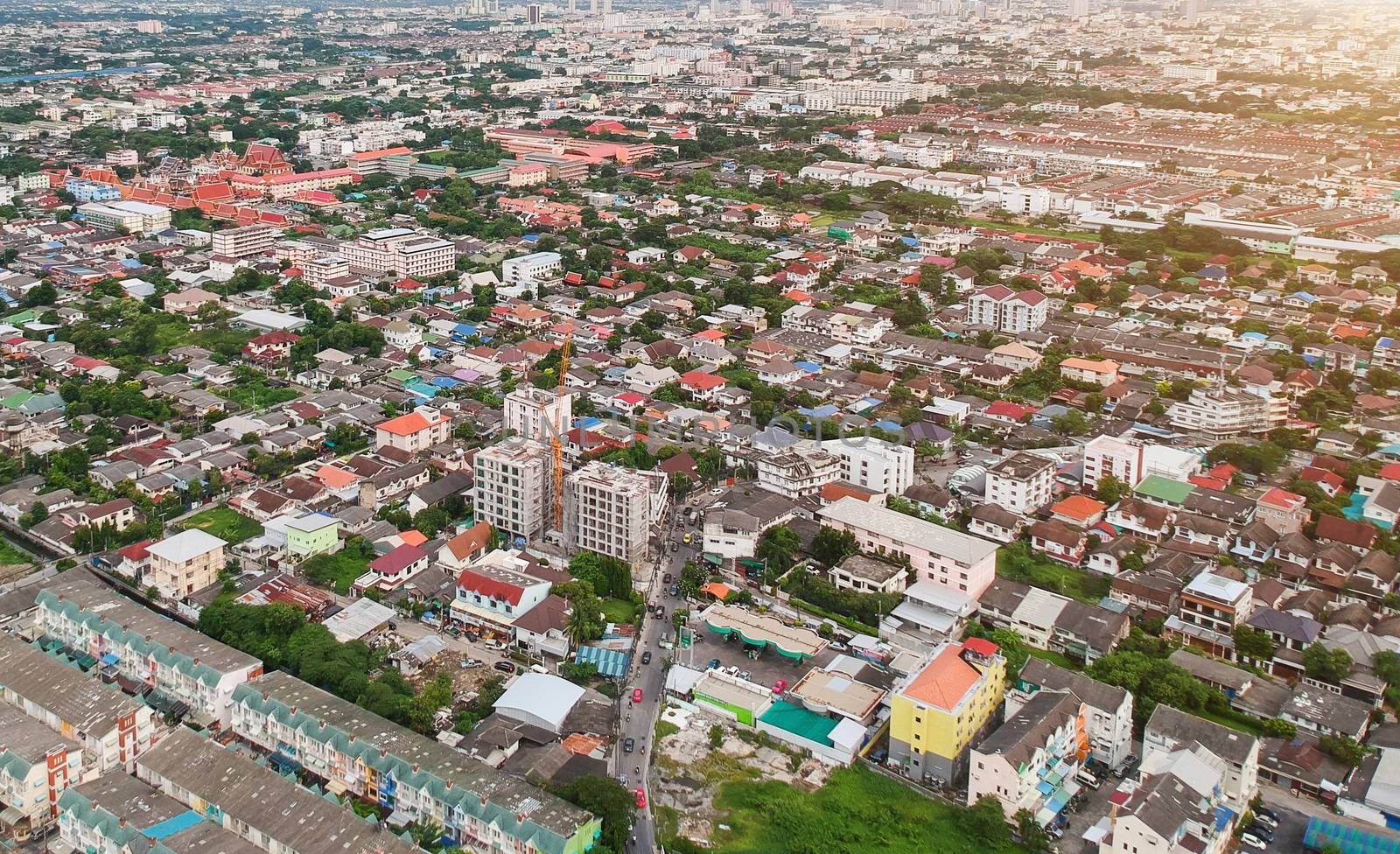 Panorama view of bangkok city Thailand in Aerial view at evening light, Bangkok is the capital and most populous city of Thailand.