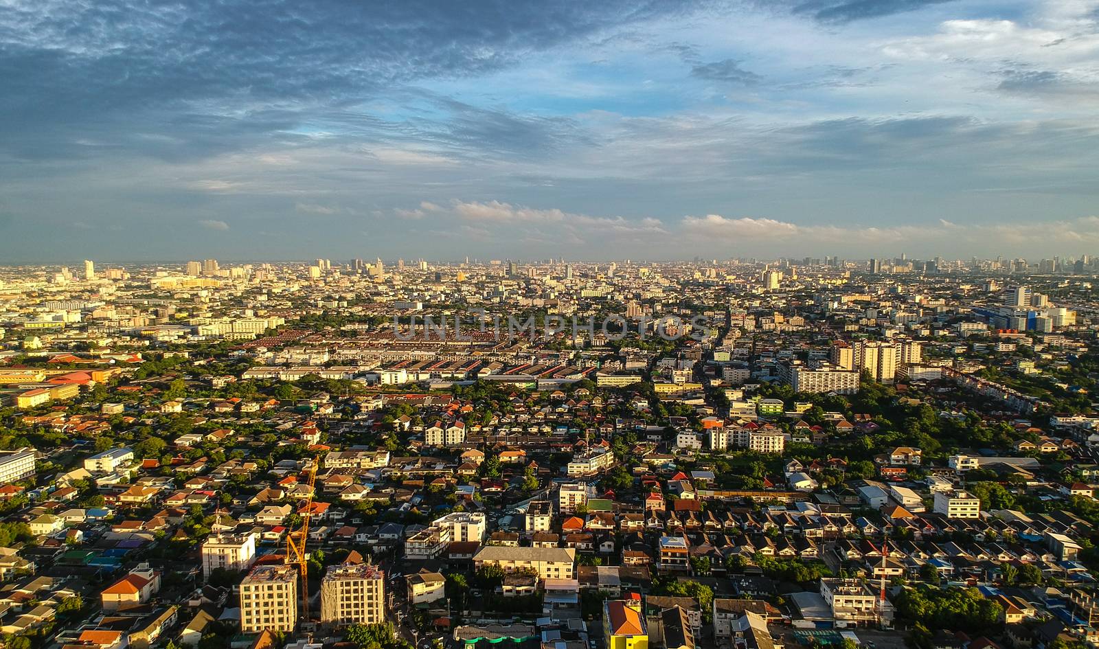 Panorama view of bangkok city Thailand in Aerial view at evening light, Bangkok is the capital and most populous city of Thailand.