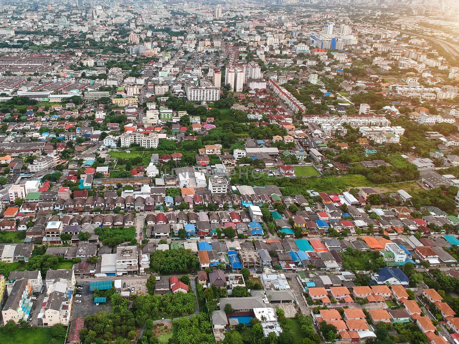 Panorama view of bangkok city Thailand in Aerial view at evening light, Bangkok is the capital and most populous city of Thailand.