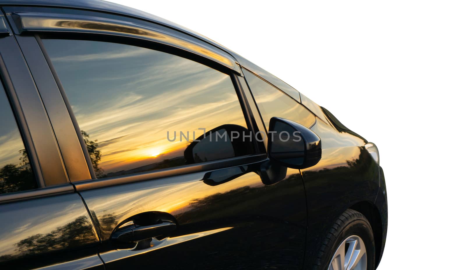 Crop shot of Black car isolated on white background.