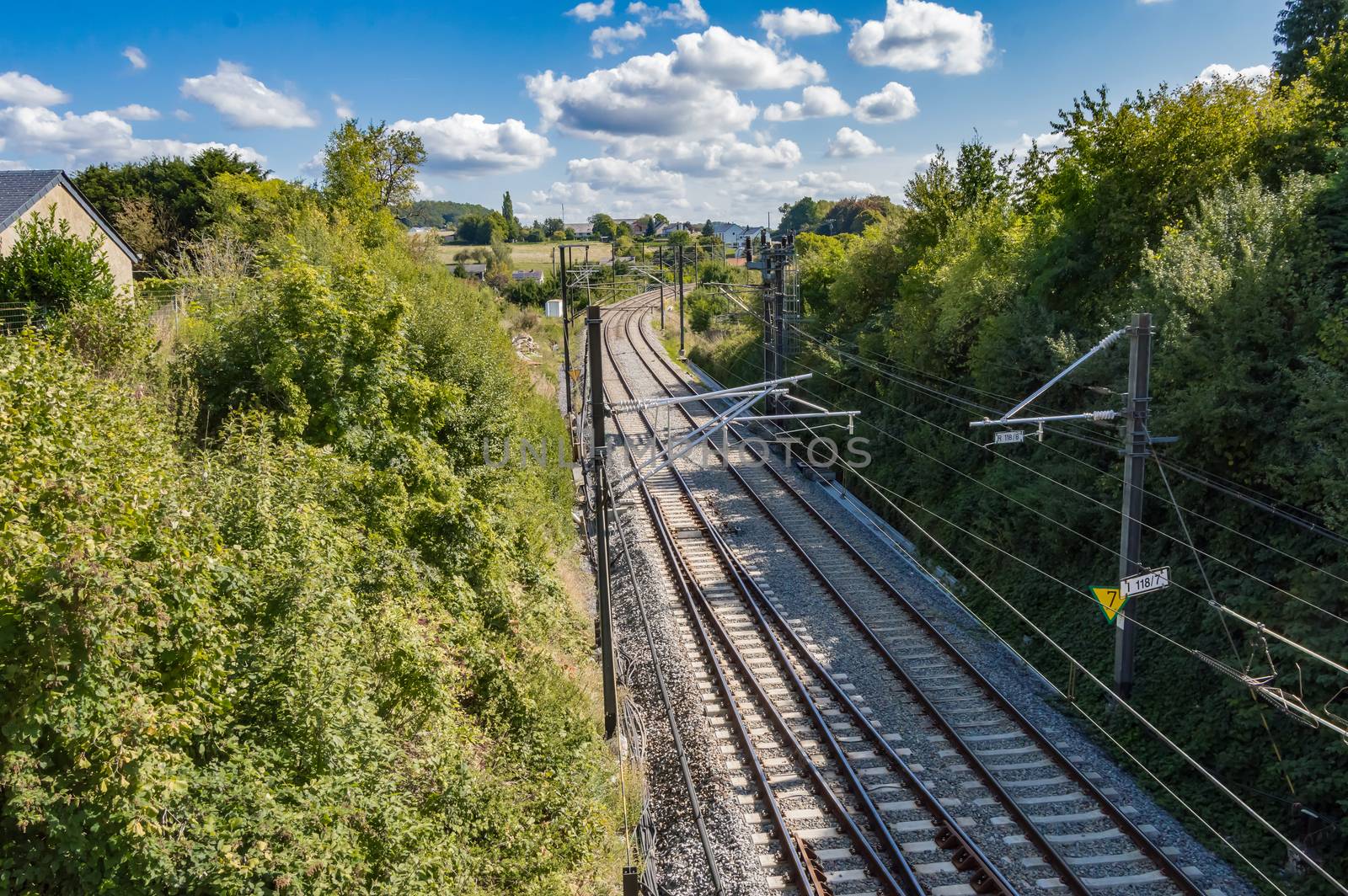 Railway line in the city of Virton in the province of Luxembourg in Belgium