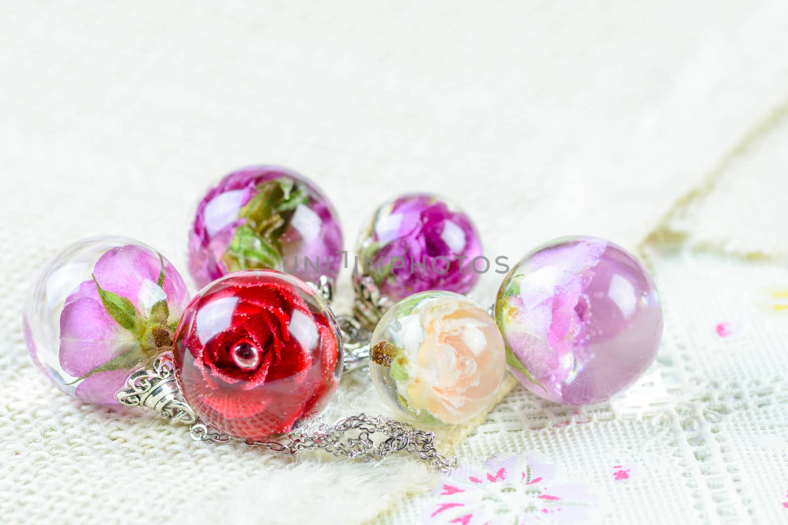 Dried rose in crystal clear resin pendant necklace, pendant with by yuiyuize