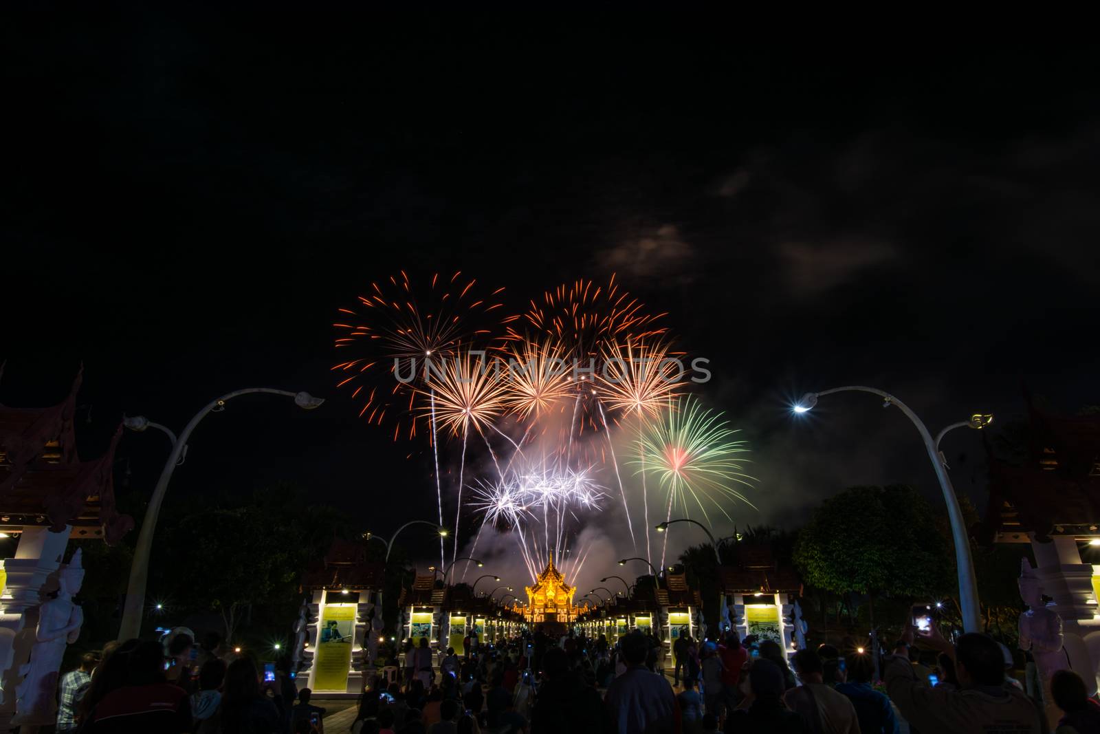 Colorful Rainbow Fireworks in the New Year 2018 Events at Royal  by yuiyuize