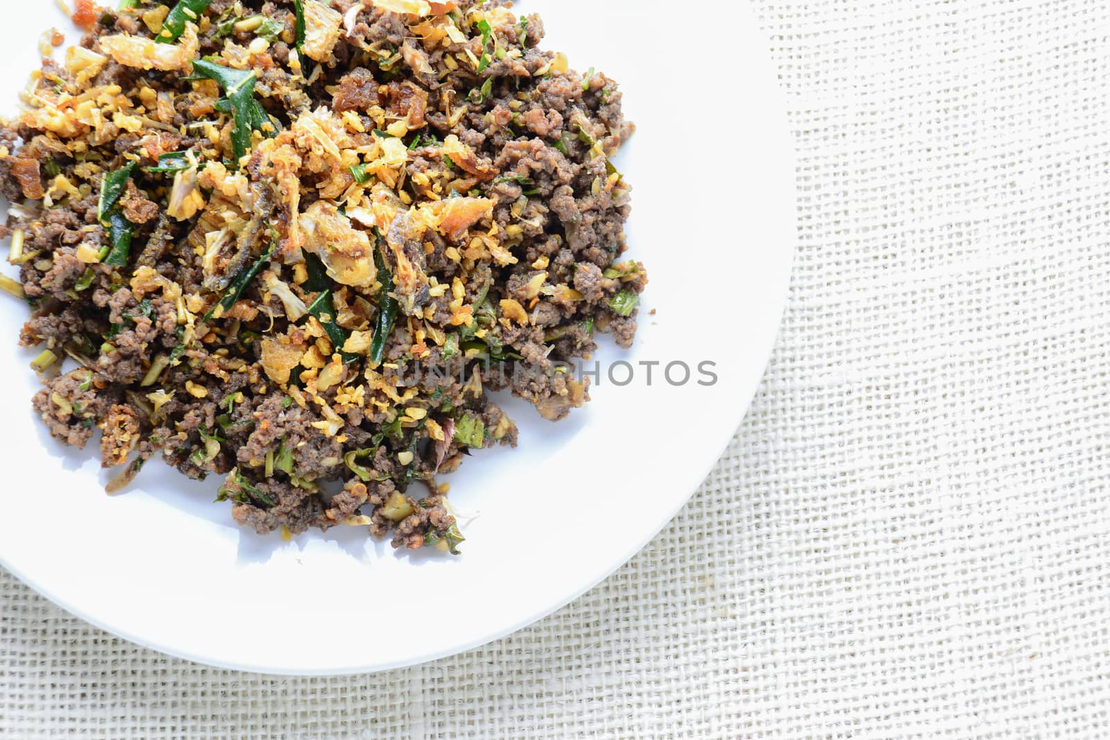 Minced fish Spicy Salad with Herbs, It is also eaten in the Nort by yuiyuize