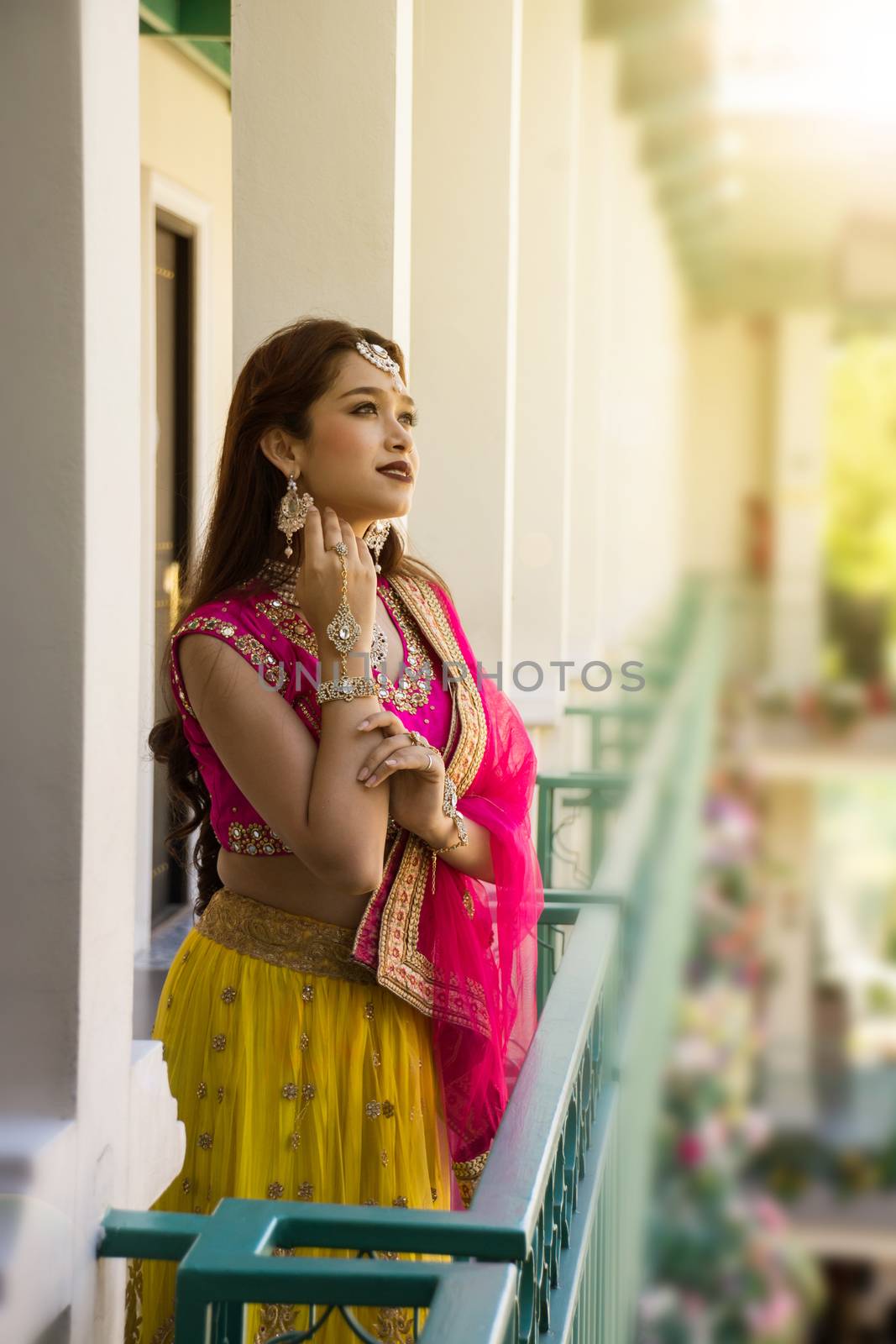 Pink and Yellow Indian Costume Beautiful Girl, face partially co by yuiyuize