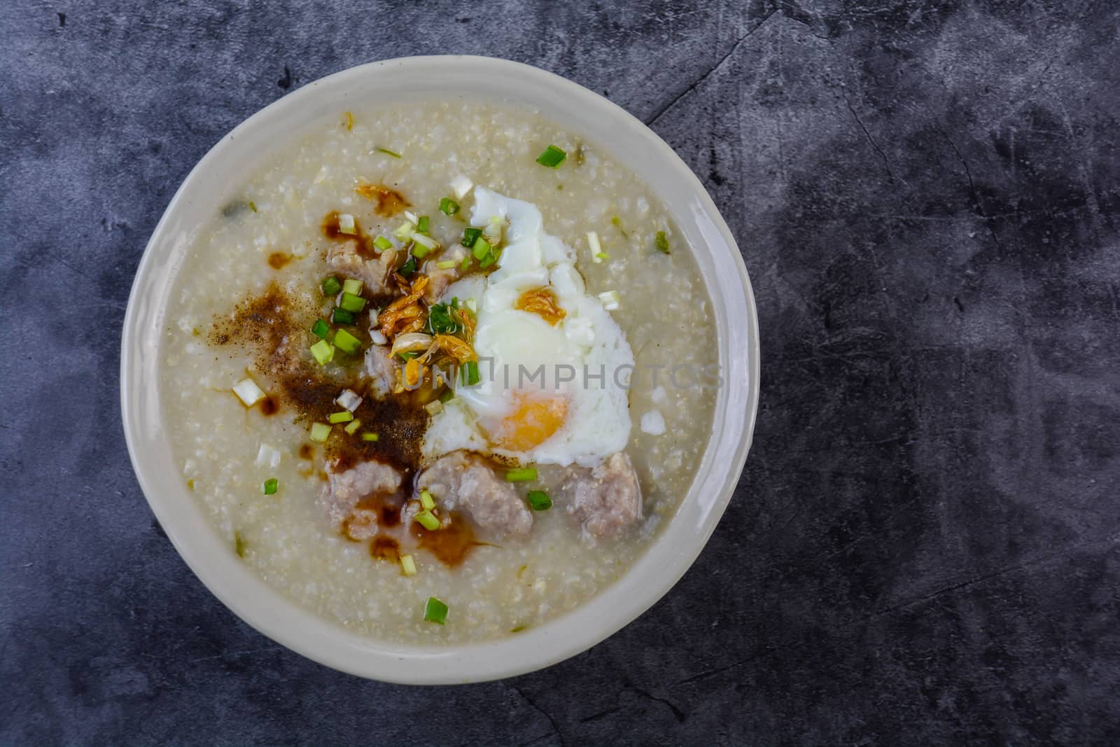 Congee, Rice porridge with minced pork, boiled egg, great for br by yuiyuize