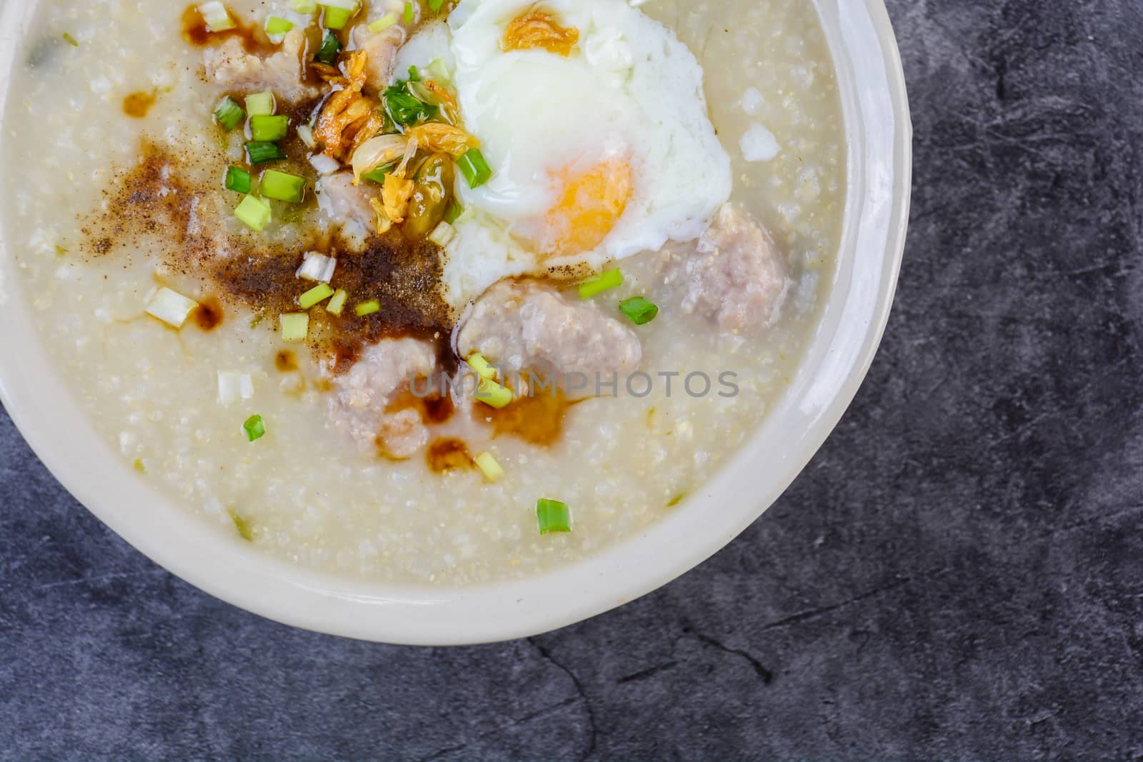 Congee, Rice porridge with minced pork, boiled egg, great for br by yuiyuize