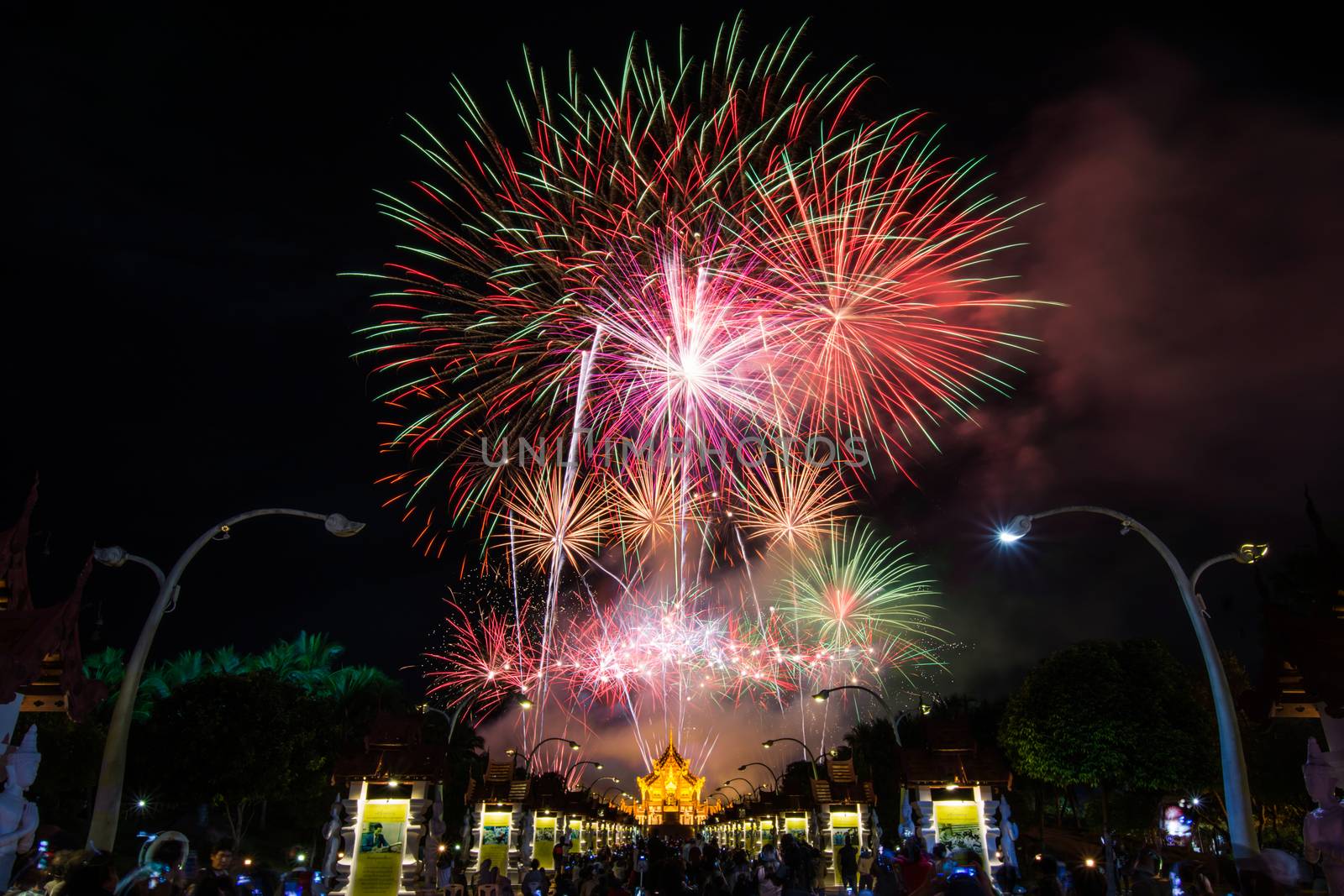 Colorful Rainbow Fireworks in the New Year 2018 Events at Royal  by yuiyuize