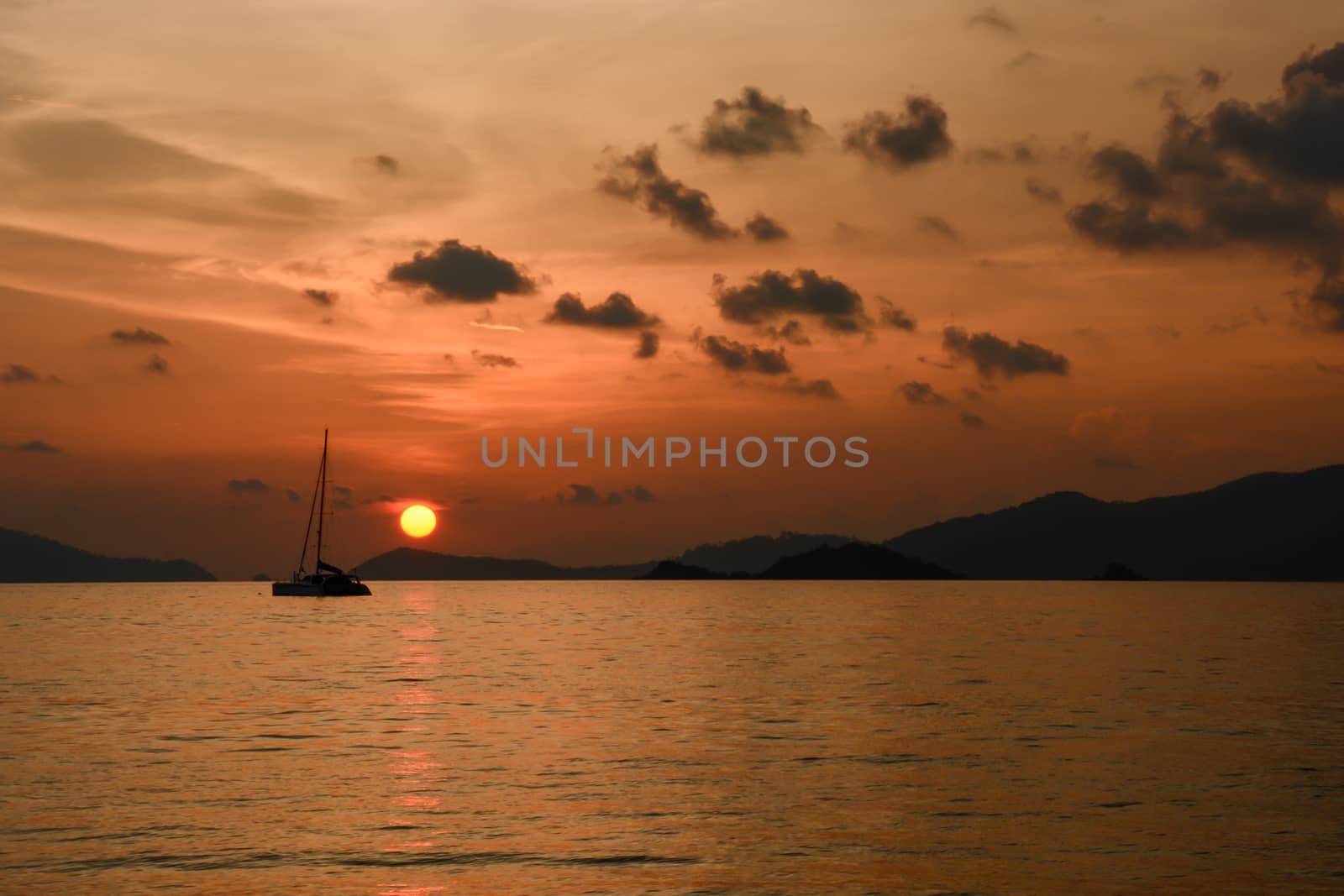 Sea tropical landscape with mountains and rocks, blue sea and blue sky