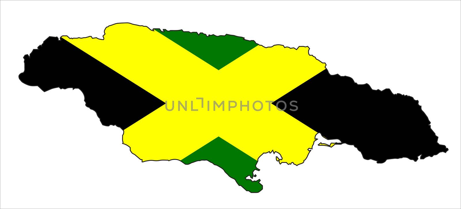 Jamaica Island Isolated Black Silhouette With Inset Flag by Bigalbaloo