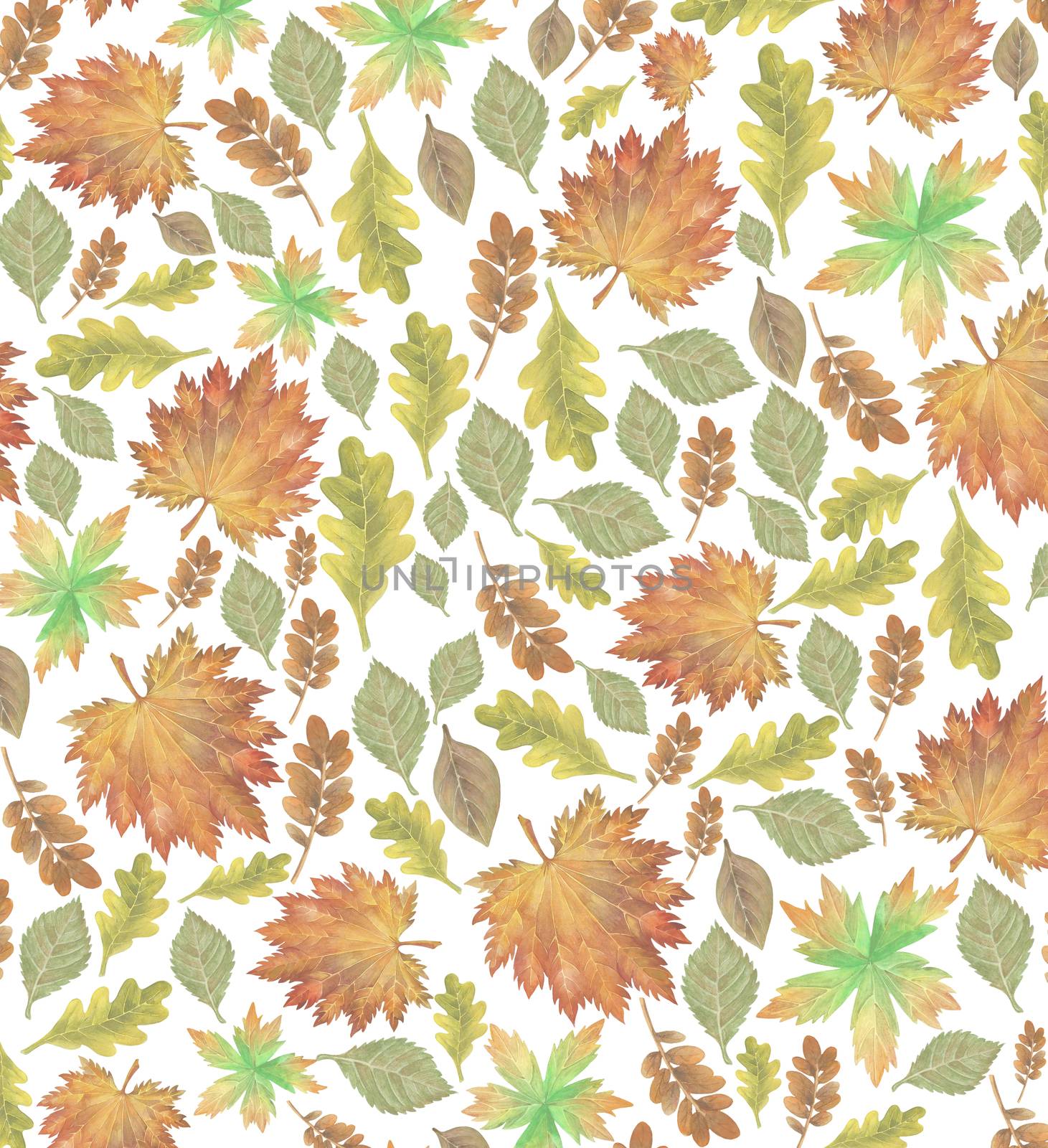 a seamless pattern with watercolor autumn leaves by amekamura