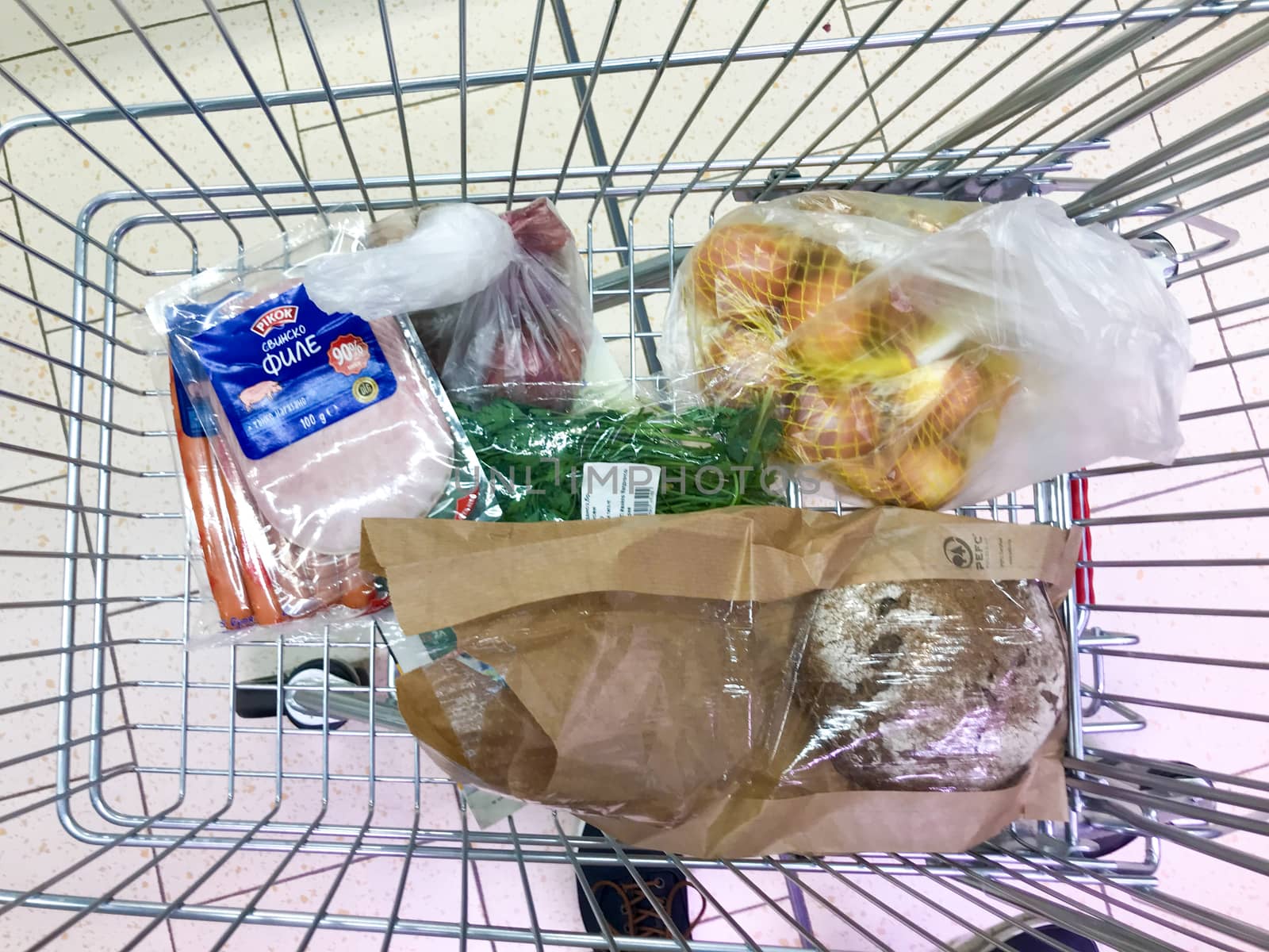 Shopping Cart With Products At The Hypermarket