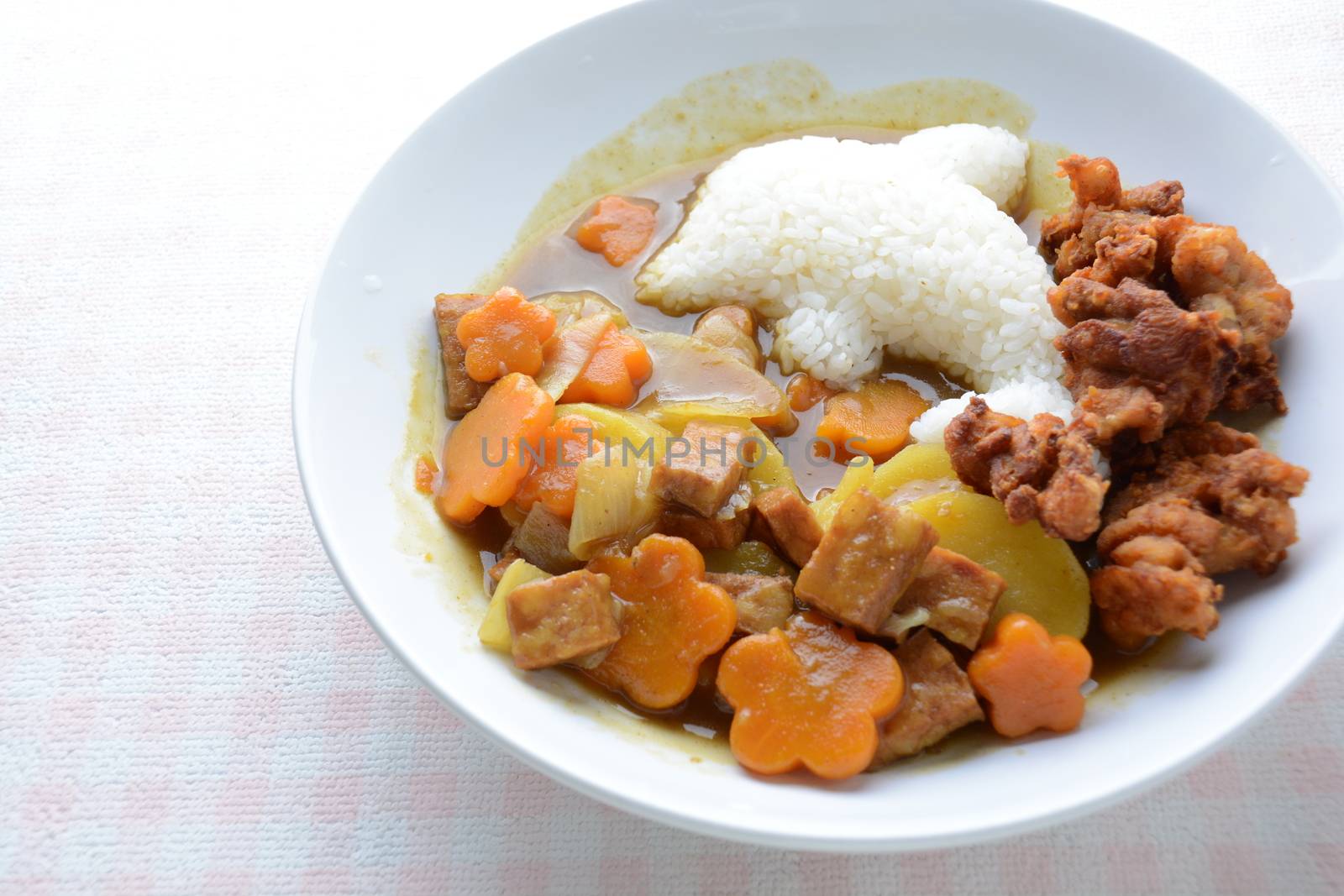 Japanese curry with dolphin rice shape and fried chicken. (Karaa by yuiyuize