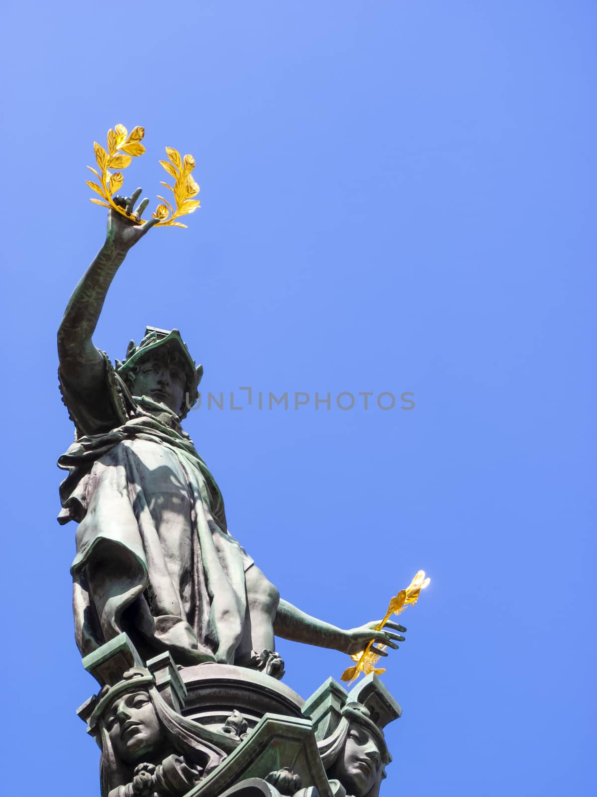 Statue in front of the Reichstag building, the seat of the German parliament.