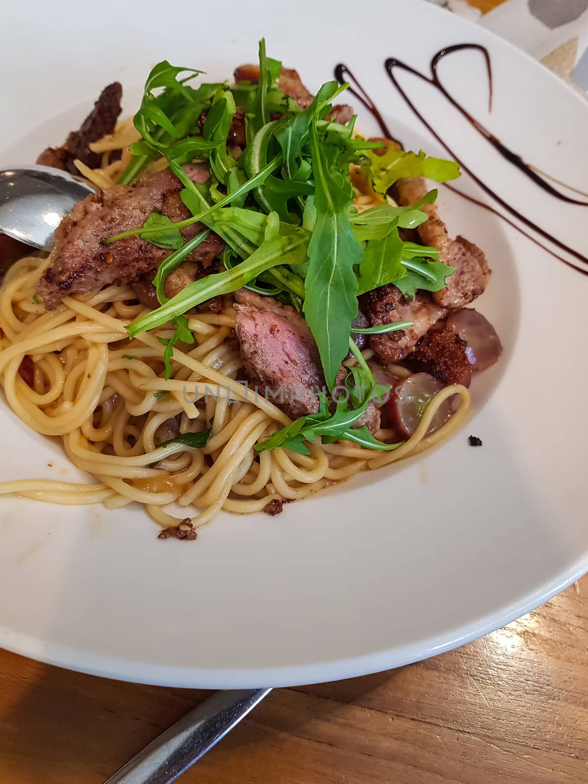 Gourmet tagliatelle with beef fillet stripes