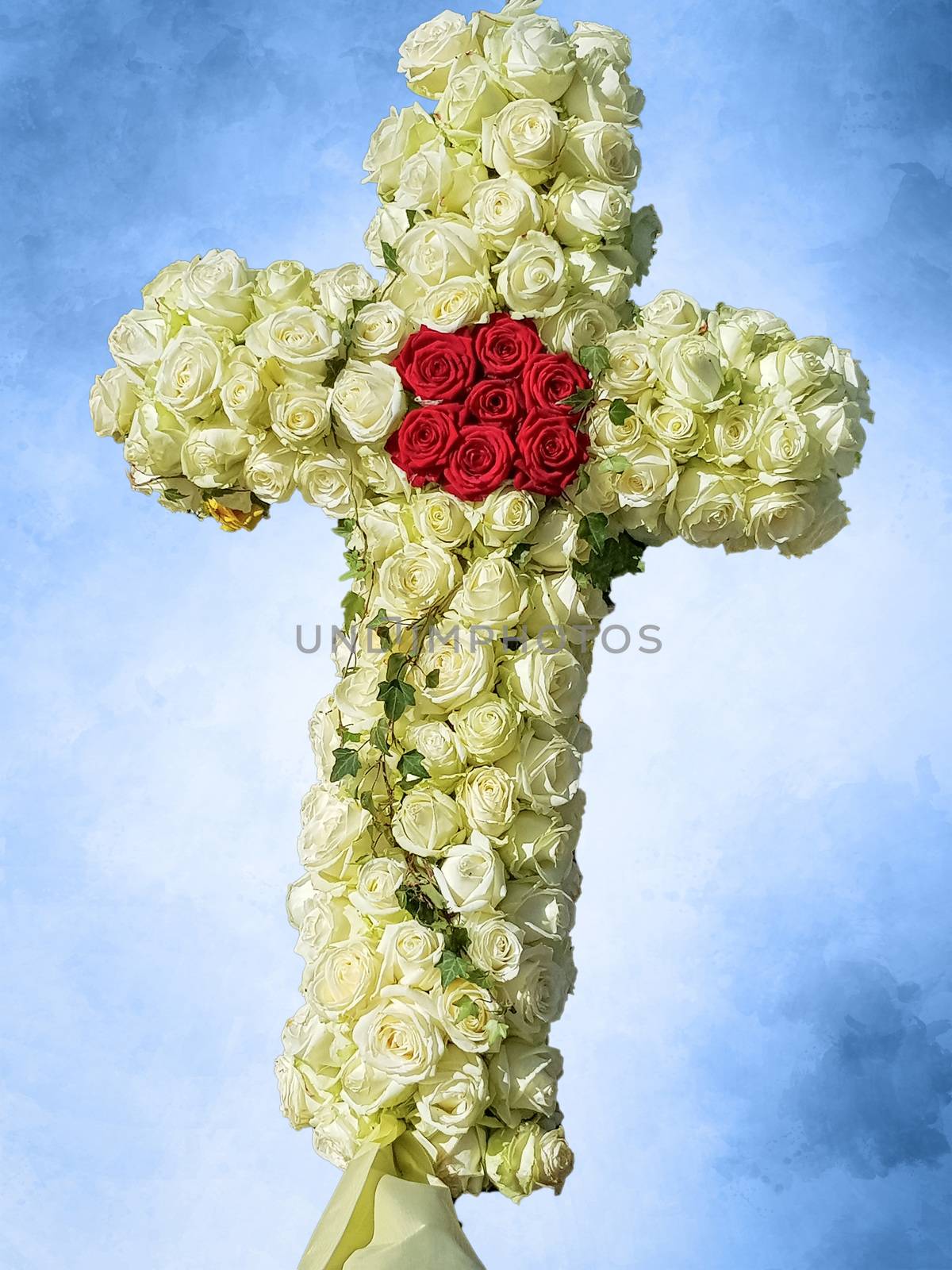 Cross of flowers of different colors. Decoration for different occasions