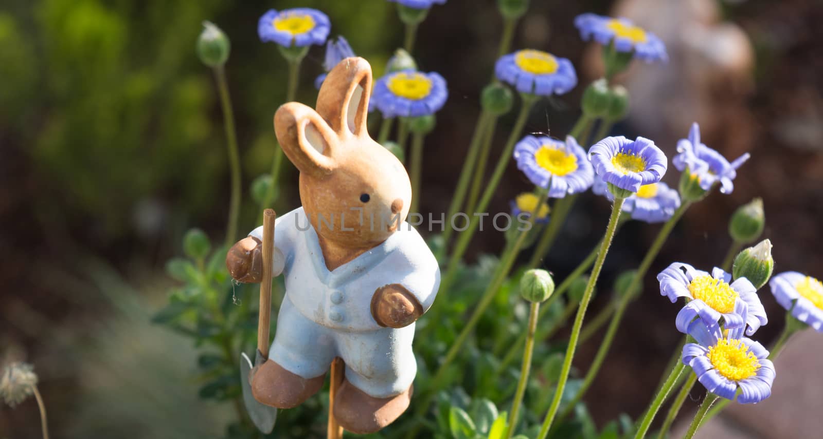 Small wooden bunny in a flowerpot  by JFsPic