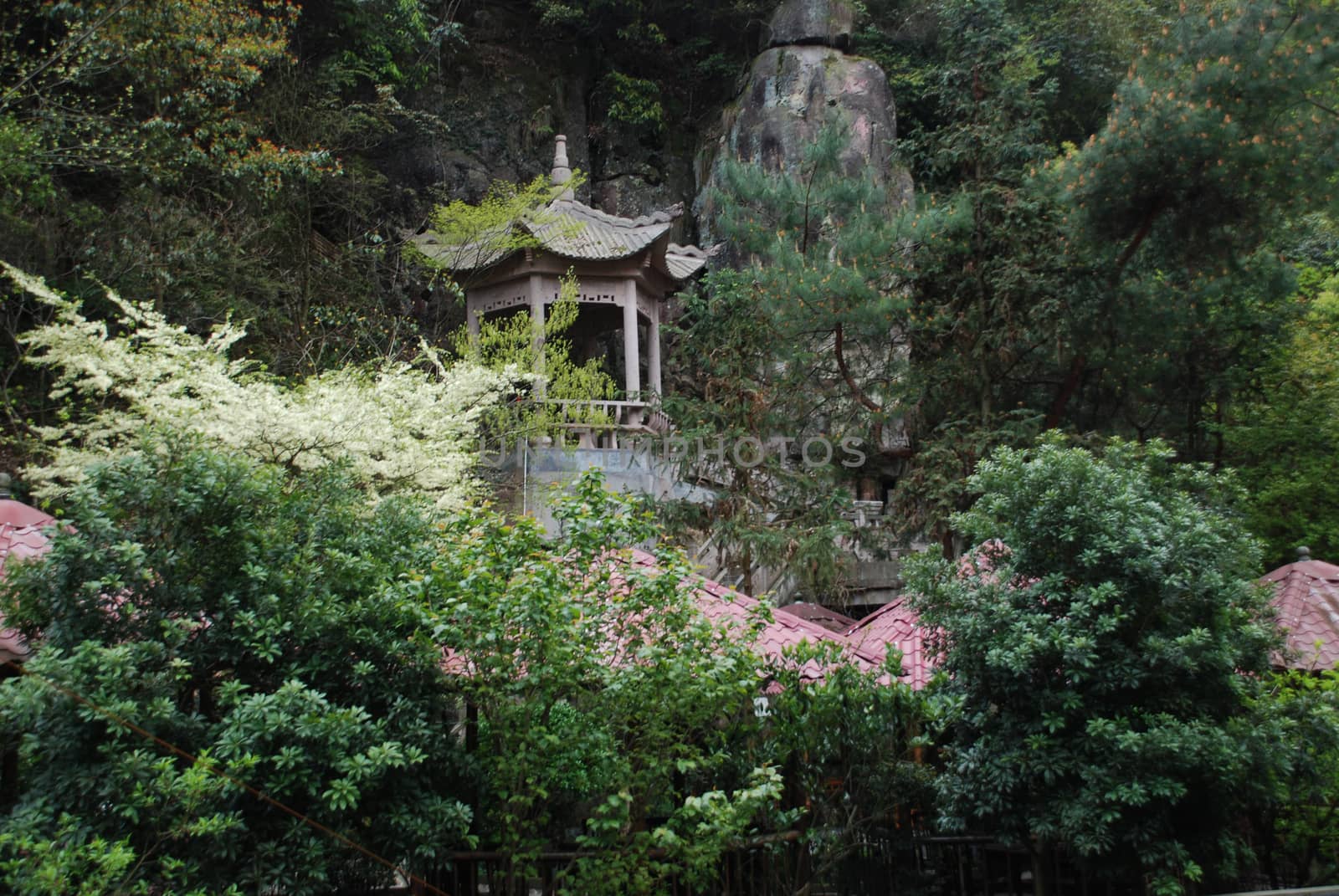 the view of old pagoda in mountains far from the city