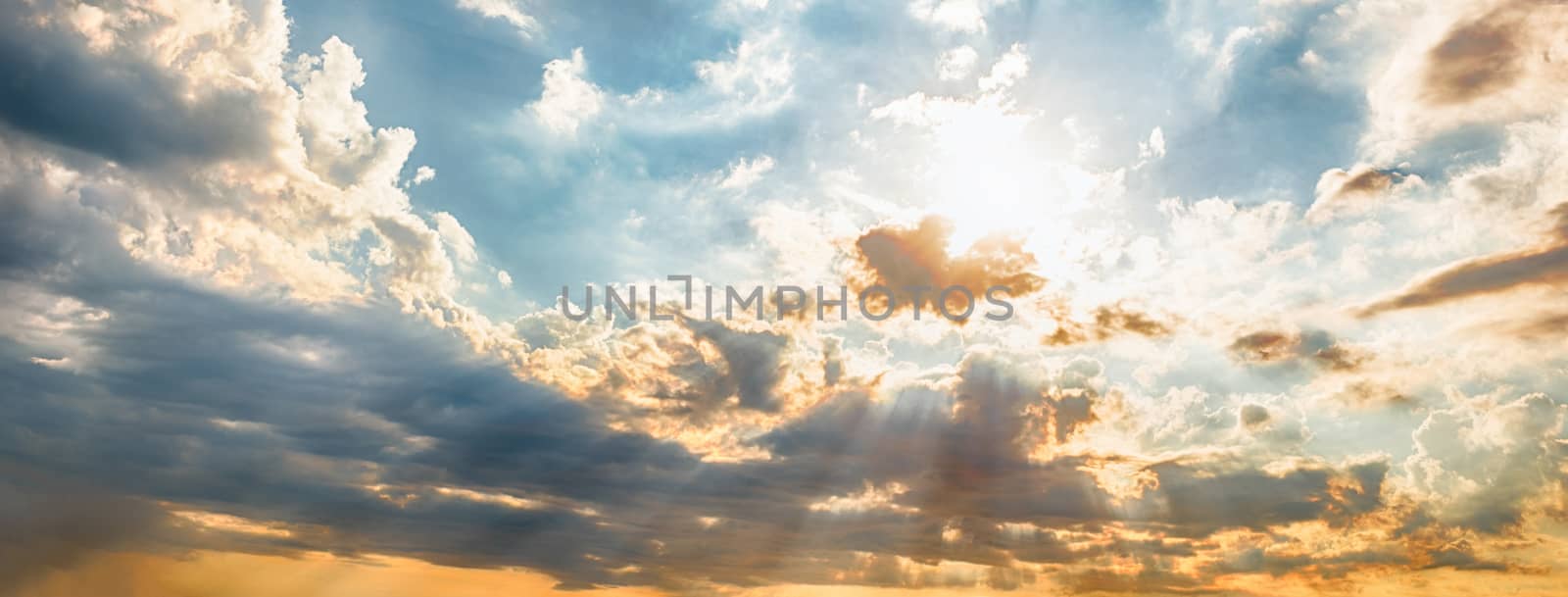 Blue sky with beautiful dramatic sunset and copy space, may be used as background