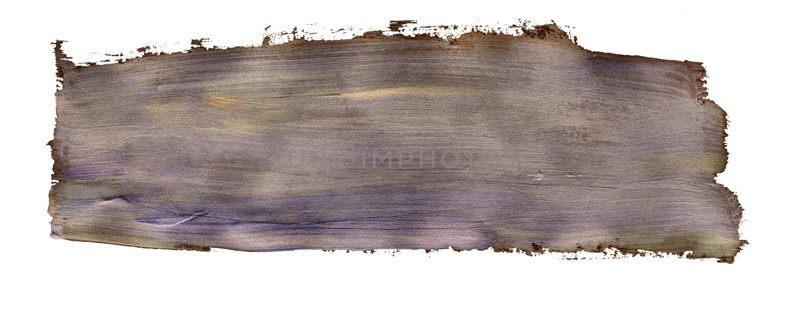 Purple yellow metal paint brush stroke isolated on white background. Abstract gold glittering texture illustration.